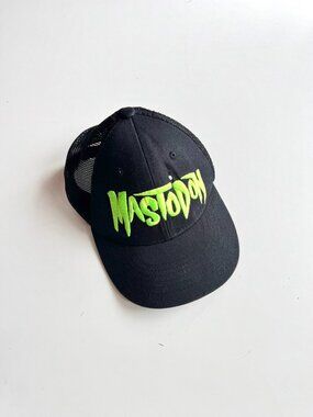 Magic Headwear MASTODON Black Green Embroidered Logo Canvas Mesh Trucker Hat